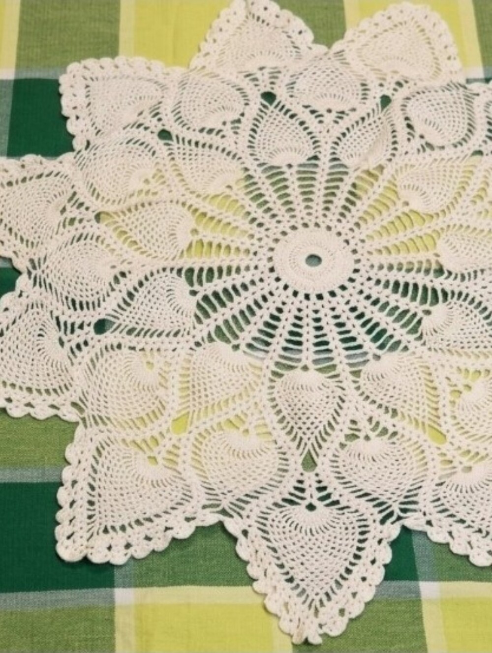 Vintage Handmade White Crochet Pineapple Doily 25"